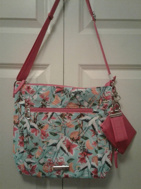 Samantha Brown Crossbody Bag Purse, Key Fob, Change Purse Turq W/Pink, Red...New