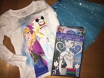Disney Sz 4 Frozen Anna Elsa Shirt Tutu Skirt Glitter Poster Birthday World Trip