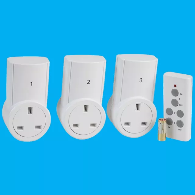 3x Wireless UK Plug-in Mains Remote Controlled Energy Saving Sockets Switch Set