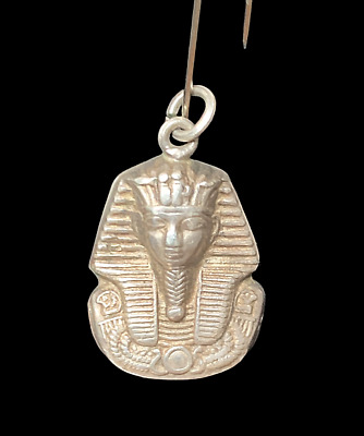 1930s Egyptian Revival Sterling Silver King Tut Pharaoh Necklace Charm Pendant