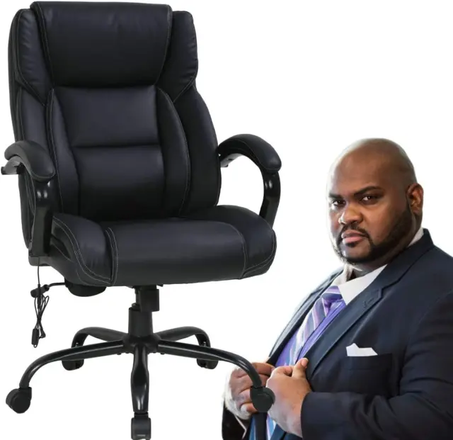 Big and Tall Executive Office Chair - Heavy Duty 500Lbs Wide Seat PU Leather Swi