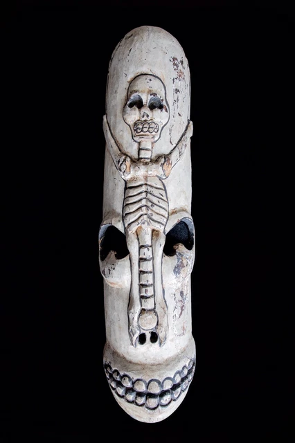 ART TRIBAL RITUEL Masque Squelette Deco Indonésie Bois Sculpte Artefact