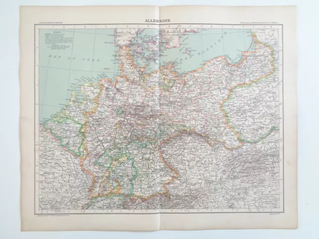 Germany Card Antique 1901 Atlas Hatchet Old Map Mapping