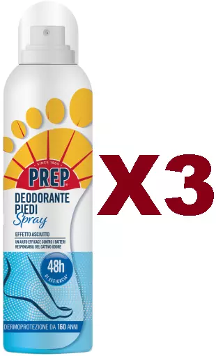 3 Pz Prep Deodorante Piedi Effetto Asciutto 48H Spray 100Ml Deodora E Rinfresca