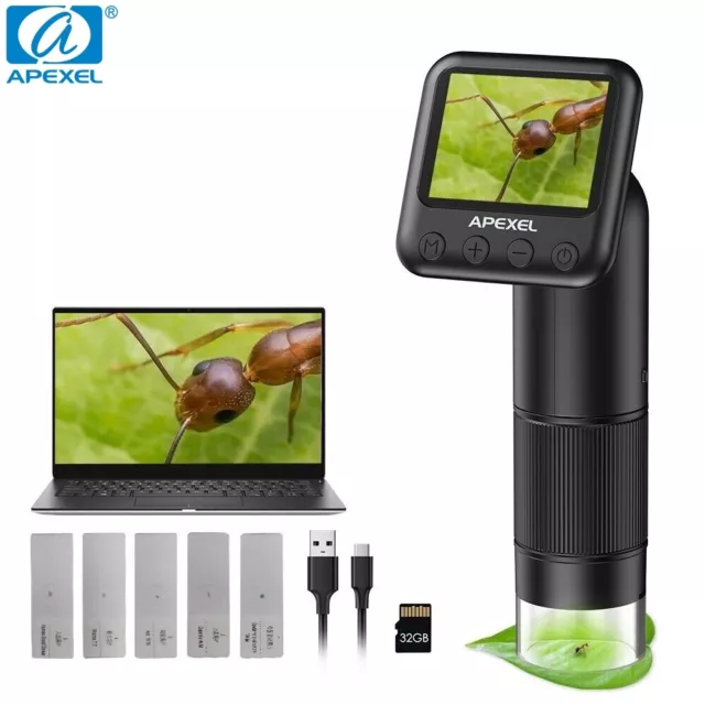 APEXEL 800X Handheld Microscope LCD Digital Screen Adjustable Light+SD Card USB