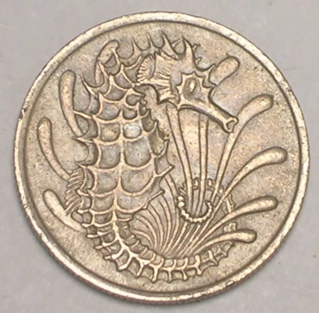 1969 Singapore Singaporean 10 Cents Seahorse Coin VF+