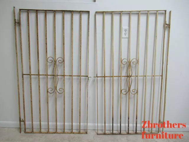 Pair Antique Wrought Iron Scrolled Security Doors Garden Gates w Hardware Hinges