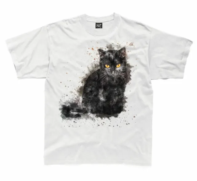 Black Cat Animal Design Drawing Children's Unisex T Shirt