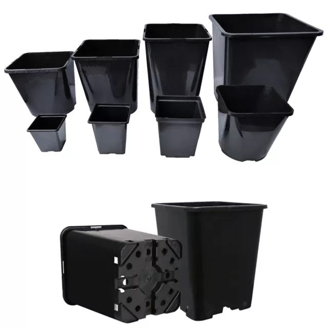 Square Plant Pots Strong Black Reusable Gardening Flower Seed Grow Plastic Pot