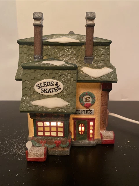 Dept 56 North Pole Series Elfies Sleds and Skates Lighted Christmas Village 1992
