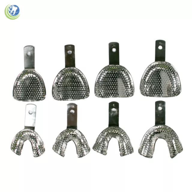 Dental Edentulous Stainless Steel Perforated Impression Trays Autoclavable 8/Set