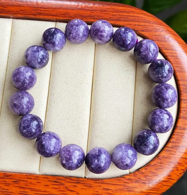 11.5mm Natural Purple lepidolite Quartz Crystal Gemstone Beads Bracelet