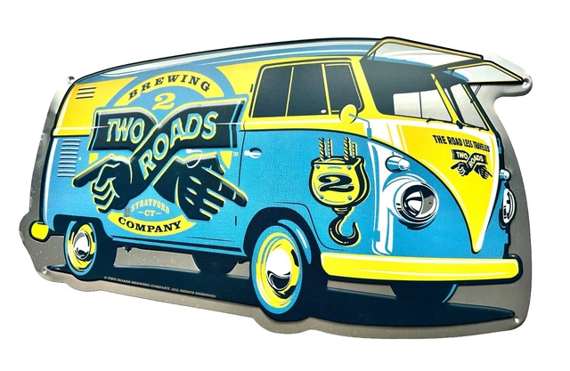 TWO ROADS - VW BUS - METAL TIN SIGN - ADVERTISING - WALL SIGN (RARE) 12" x 20"