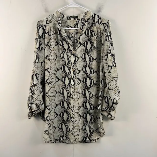 Depri Womens Large Top Blouse White Snake Animal Blouse V Neck Woven L/S 14431