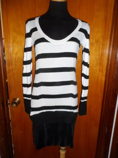 Victoria's Secret Black Striped Kiss of Cashmere Pleated Sweater Dress XS New