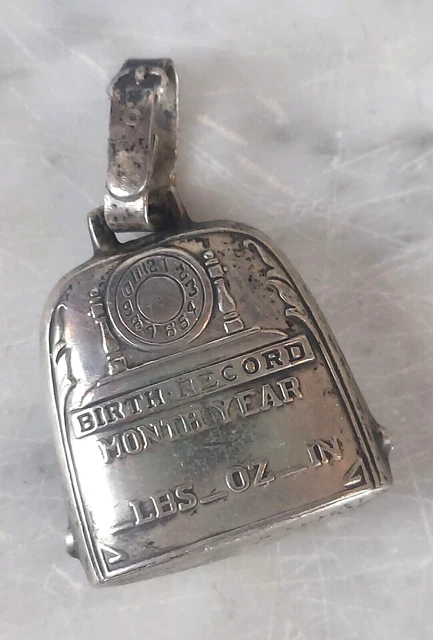 Antique Sterling Silver Unengraved Birth Record Teether Rattle Pendant