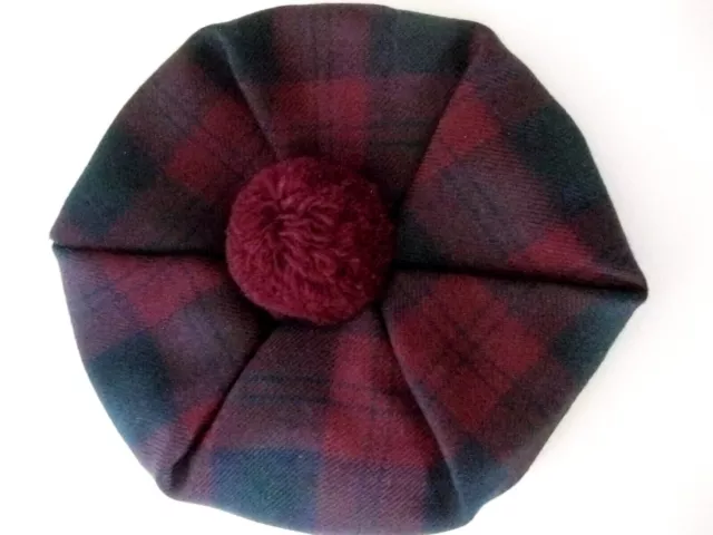 Childrens Plaid Hat Cap Tam O Shanter deep Red Wool Scotland Tartan Plaid NEW