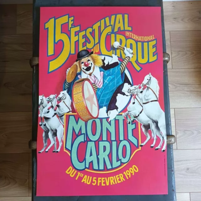 Authentique AFFICHE poster MONACO Festival CIRQUE MONTE CARLO 1990 60X40 vintage