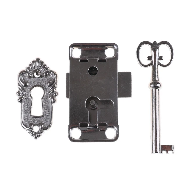 Vintage Antique Delicate Drawer Cabinet Wardrobe Cupboard Door Iron Lock + Ke_js