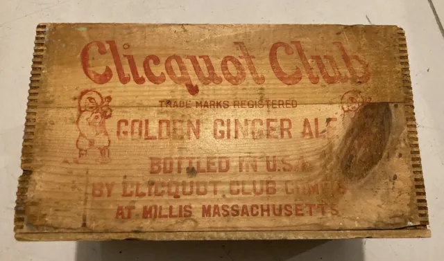 Vintage Red Wooden Soda Crate Clicquot Club Golden Ginger Ale Millis Ma. Orig.