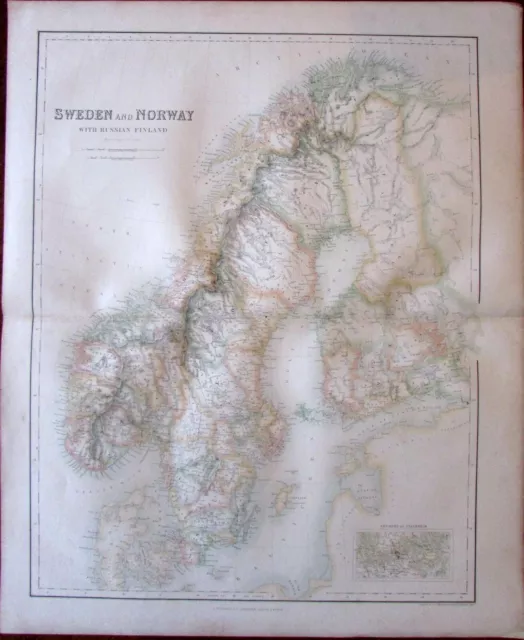 Sweden Norway Finland Scandinavia Fullarton c. 1860 large folio sheet map