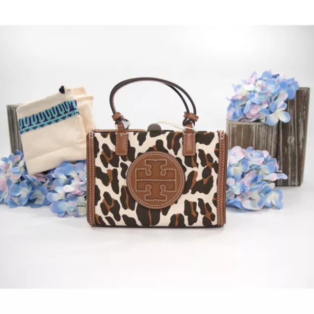 TORY BURCH ELLA Leopard Logo Print Canvas Leather Reva Micro Mini Tote Bag  NWT $229.71 - PicClick
