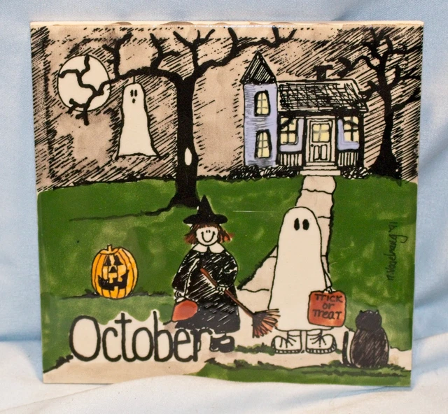 Halloween Ceramic Tile H & R Johnson England 6" x 6" HALLOWEEN N. Vogelzang