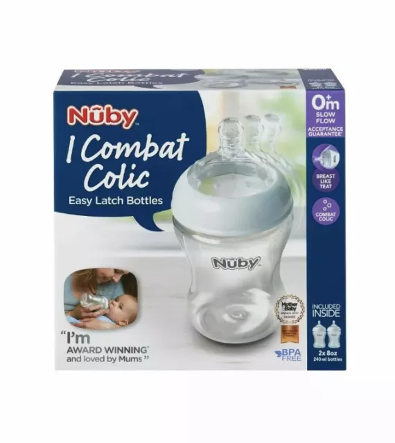 Nuby I Combat Colic Baby Bottles Pack Of Two 240ml / 8oz  0+m Slow Flow