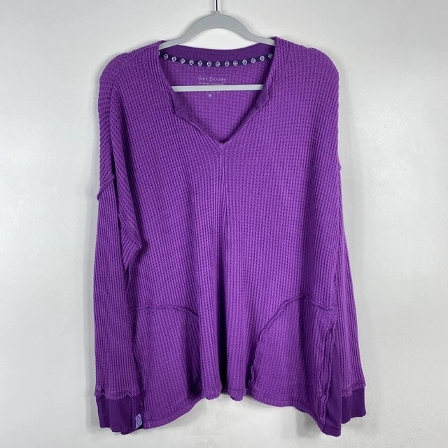 Vera Bradley Size Medium Purple Waffle Knit Boxy Long Sleeve Pajama Top Pockets