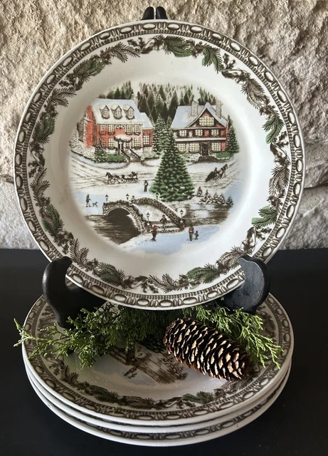 GIBSON HOME CHRISTMAS Dinner Plates Holiday Porcelain Set of