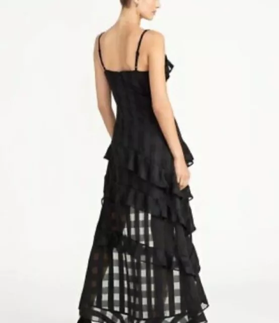 MSRP $159 Rachel Roy Black Evenjng Maxi High Low Dress With Ruffles 14 Plaid B 2