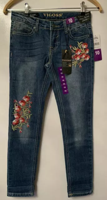 Girls Vigoss The Jagger Flower Design Stretch Skinny Blue Denim Jeans Age 10