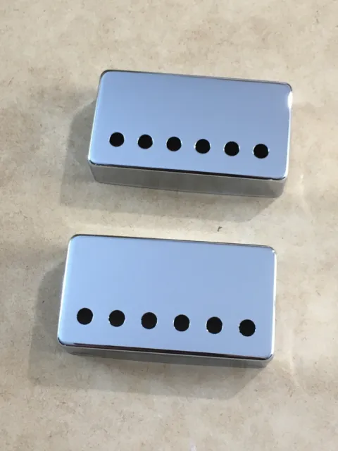 Two Chrome Metal Luthier Parts Epiphone / Gibson Humbucker 2 Covers NOS Mint LP