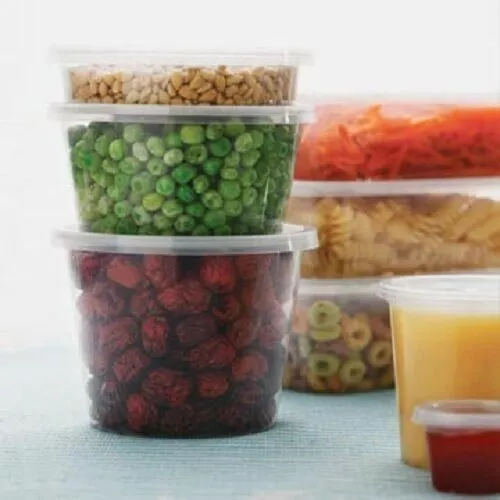 Plastic Food Take Away Containers Round 200 Pcs, 100 Base + 100 Lids REUSABLE