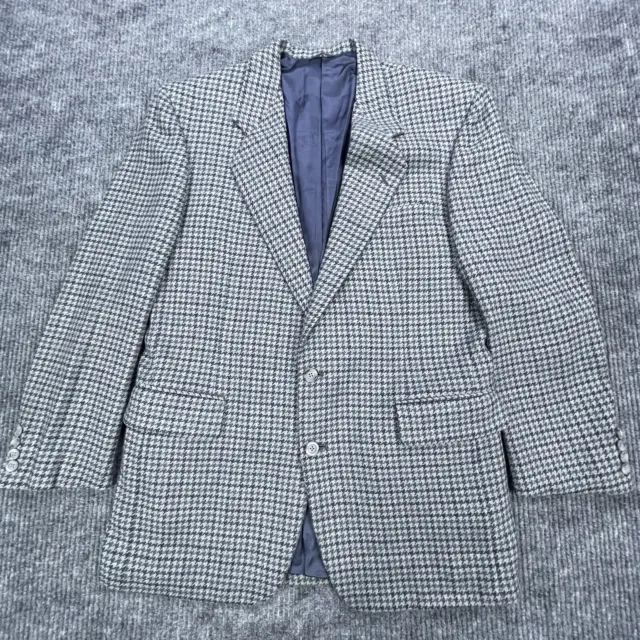 Tom James Sport Coat 44R Wool Tweed Houndstooth Gray Multicolor Vtg Union Label
