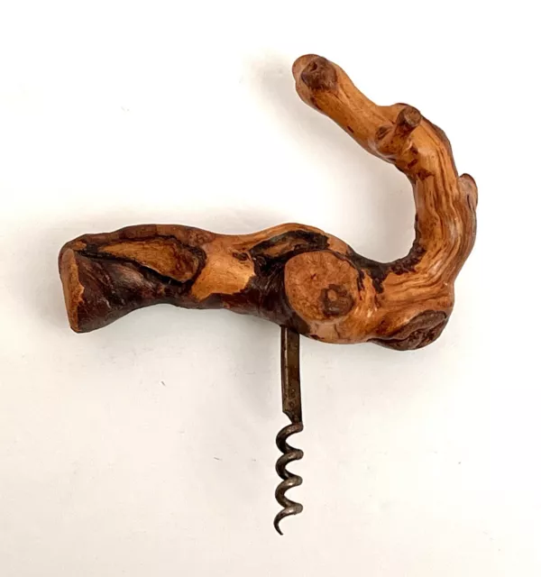 Vintage Grape Vine Burl Wood Corkscrew Wine Bottle Opener Cork Screw Knurled