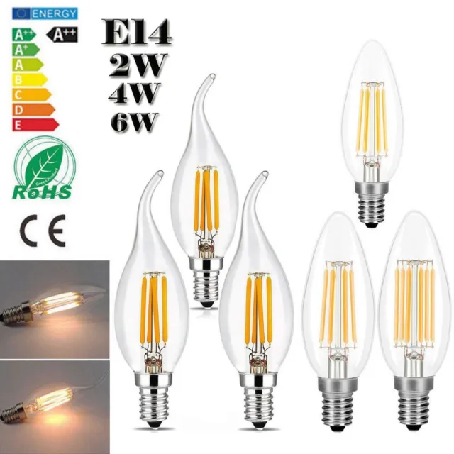 4X E14 LED Glühbirne Filament 2W 4W 6W Kerze Retro Birne Leuchtmittel Lampe Deko