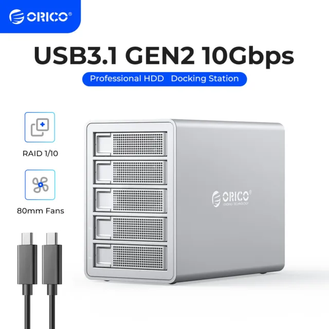 ORICO 5 Bay 3.5'' HDD Hard Drive Enclosure USB3.0/ Type-C For 2.5/3.5'' HDD SSD