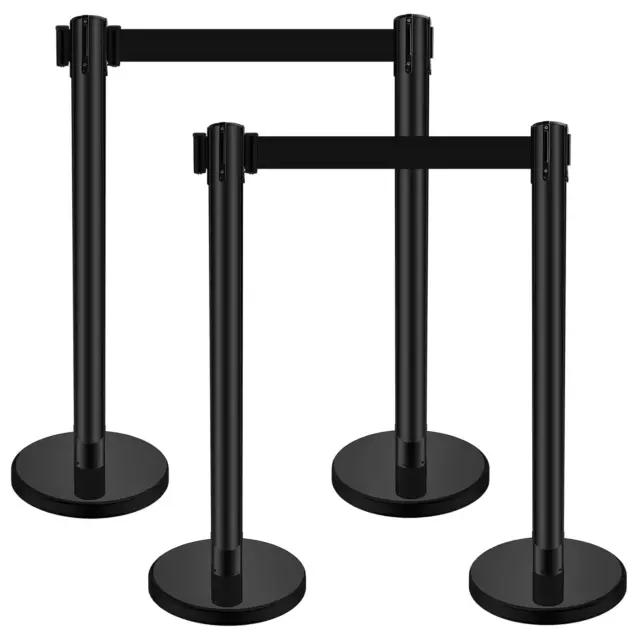 4 Sets Stanchions with Retractable Belts in 6.6 Ft Stainless Steel Crowd Control