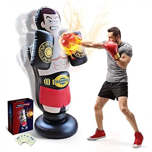 67 Inch Inflatable Punching Bag with Kickboxing Pad for Hand Protection,Free