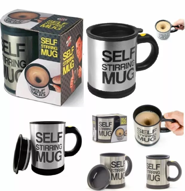 TAZZA AUTOMESCOLANTE TERMICA SELF STIRRING MUG MISCELA SCHIUMA Caffè IDEA REGALO