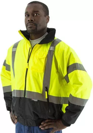 Majestic Glove 75-1311 Bomber Jacket, Lined, Hi-Vis, Black Front, Class 3, Yello