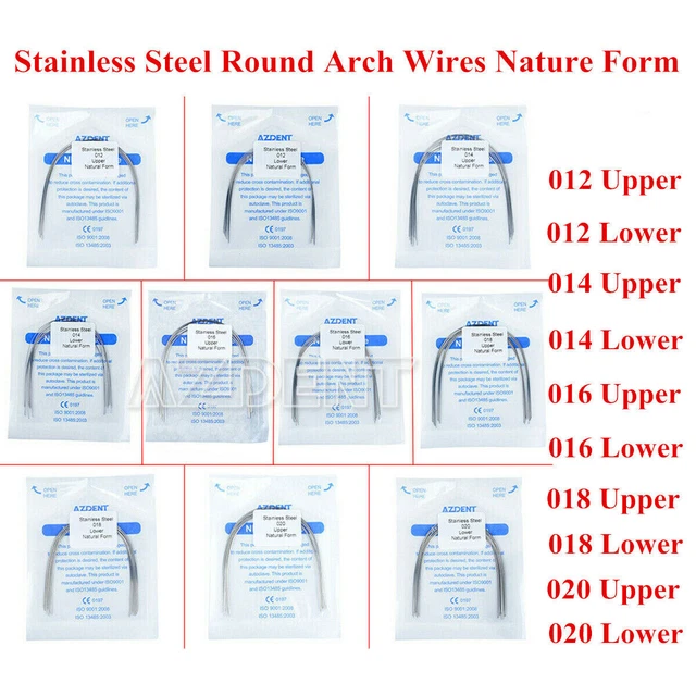 10pcs/pk AZDENT Dental Orthodontic Stainless Steel Round Arch Wires Natural Form