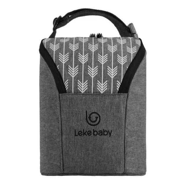 NWT Leke BABY BOTTLE COOLER Tote Bag with Handle, Gray, 2 Bottles, 9in Tall