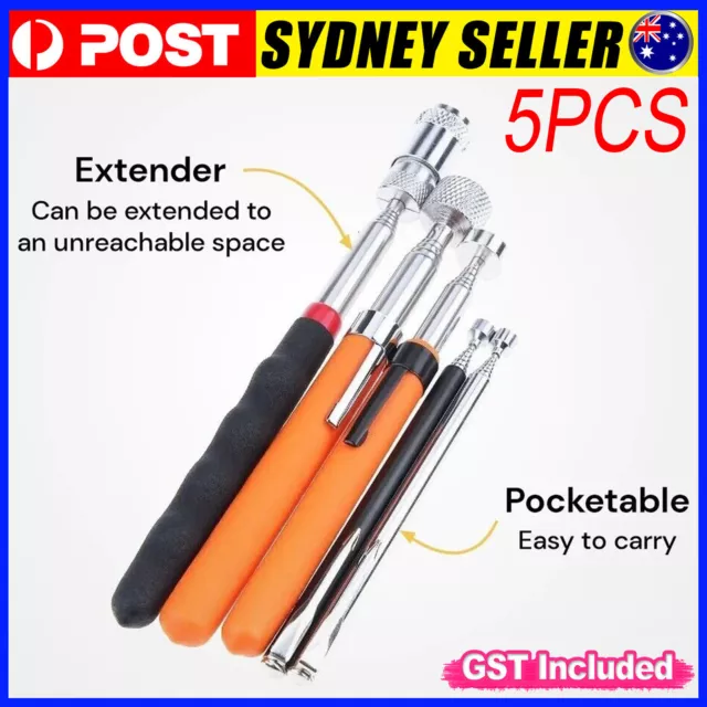 5 Pcs Portable Magnetic Pick Up Tool Extendable Telescopic LED Torch Magnet Rod