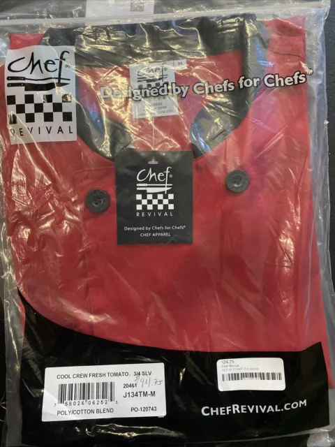Red fresh tomato Chef Revival 3/4 sleeve Jacket With Buttons Medium