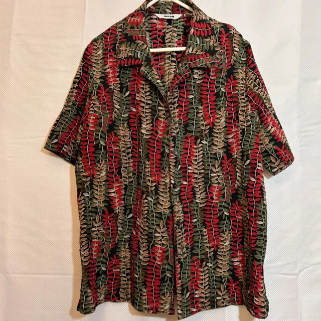 Vintage Blouse Womens Shirt Top Size 18 Red Brown Smart Work Boho Leaf Print 80s