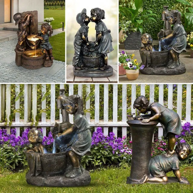 Decor Sculpture Boy and Girl Statue Outdoor Decor Kissing Kids Garden Ornaments