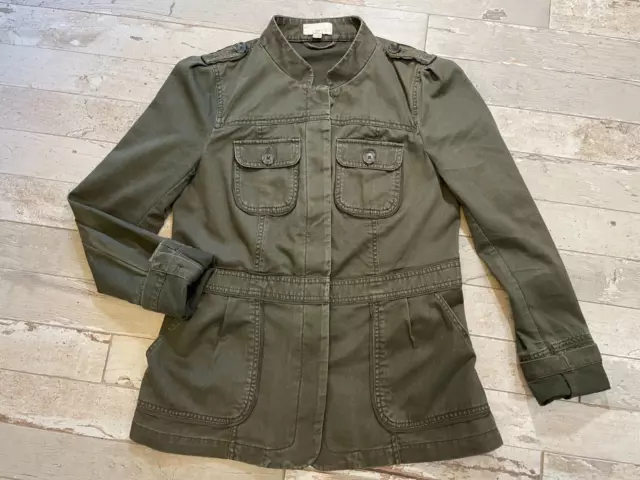 Ann Taylor LOFT Army Green Jacket Epaulets Pockets SIZE SMALL