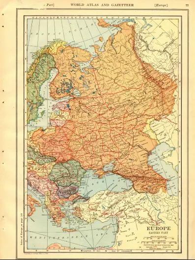 1919 Vintage Map Europe Eastern Part  Color Original From Collier Atlas